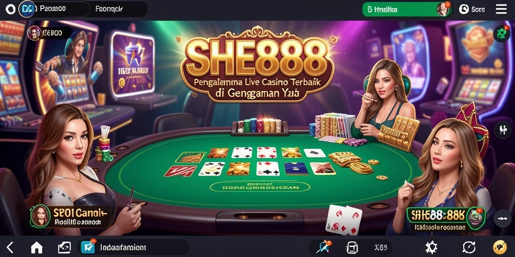 Screenshot gameplay SHE888 menampilkan dealer langsung dan suasana Live Casino.